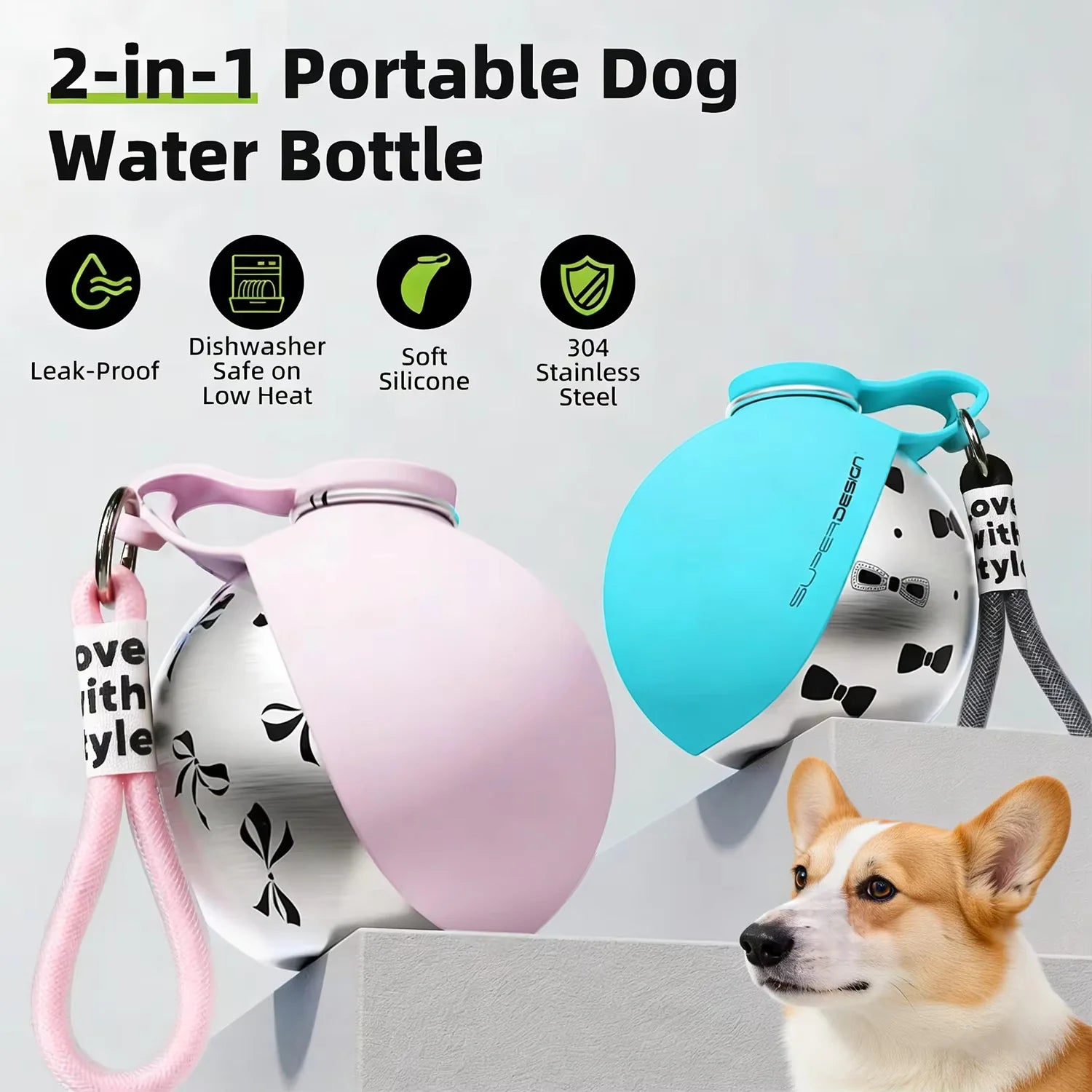 2-In-1 Portable Dog Water Bottle for Small Dogs - Leak-Proof